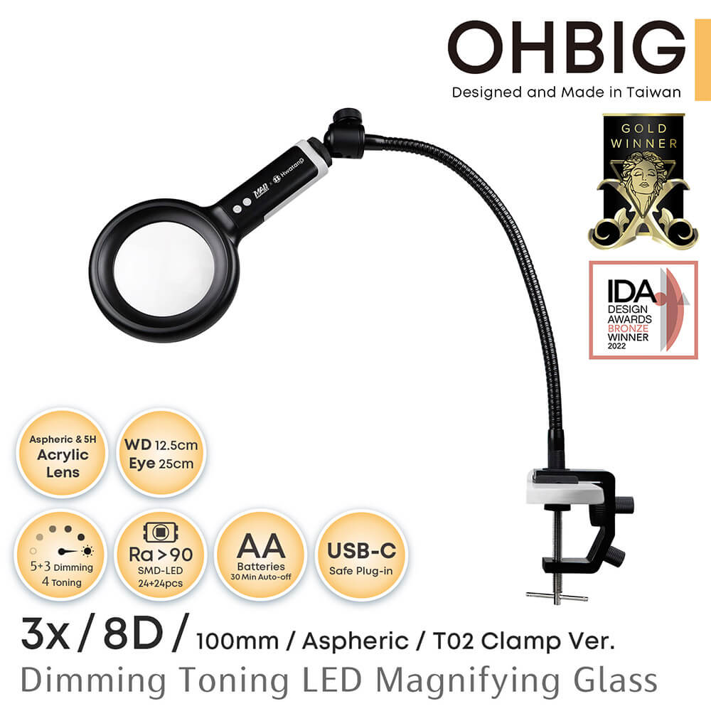 OHBIG Lupe in Laborqualität mit LED Beleuchtung (1.8x, 2.3x, 3.0x)