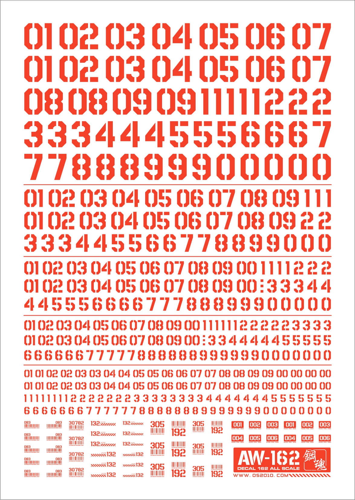 Ensemble de chiffres à décalcomanies à l'eau série AW (style pochoir)