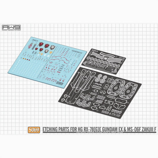 AW9 S69 Photo-Etched Detail-Up Parts with decal for HG Gundam EX & MS-06F Zaku