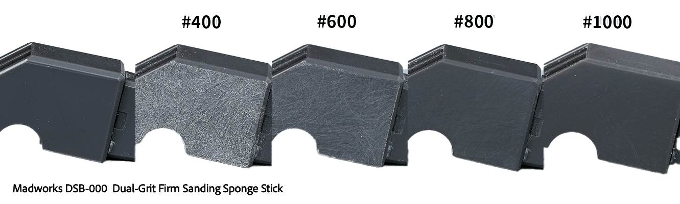 Dual-Grit Firm Sanding Sponge Stick 1pc 400/600; 1pc 800/1000