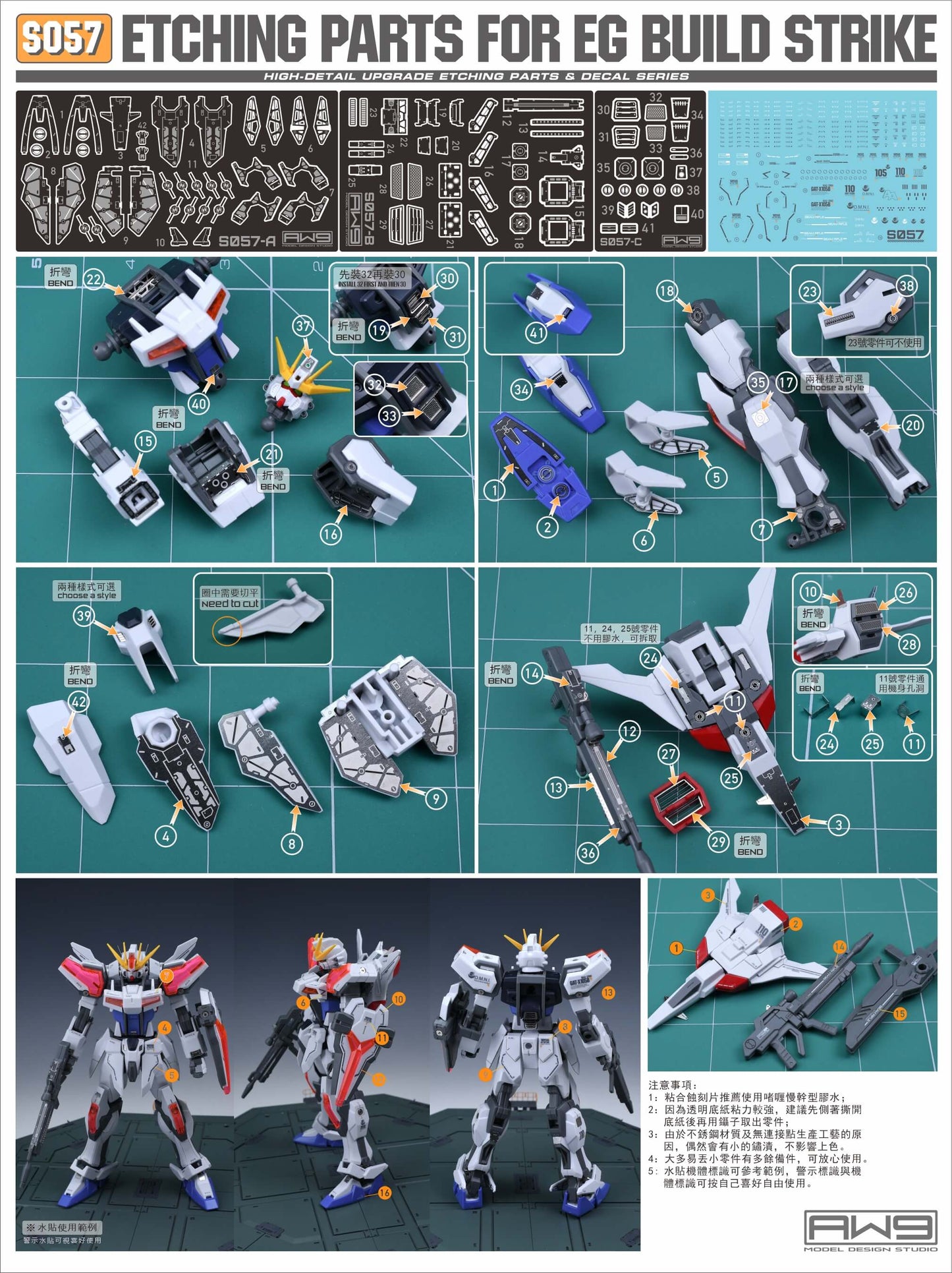 AW9 S57 Ätzteile mit Decals für 1/144 EG Build Strike Gundam