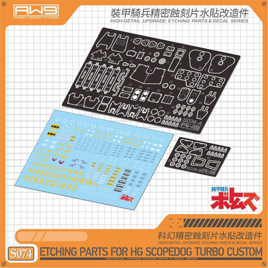 AW9 S74 Ätzteile mit Decals für HG Scopedog Turbo Custom