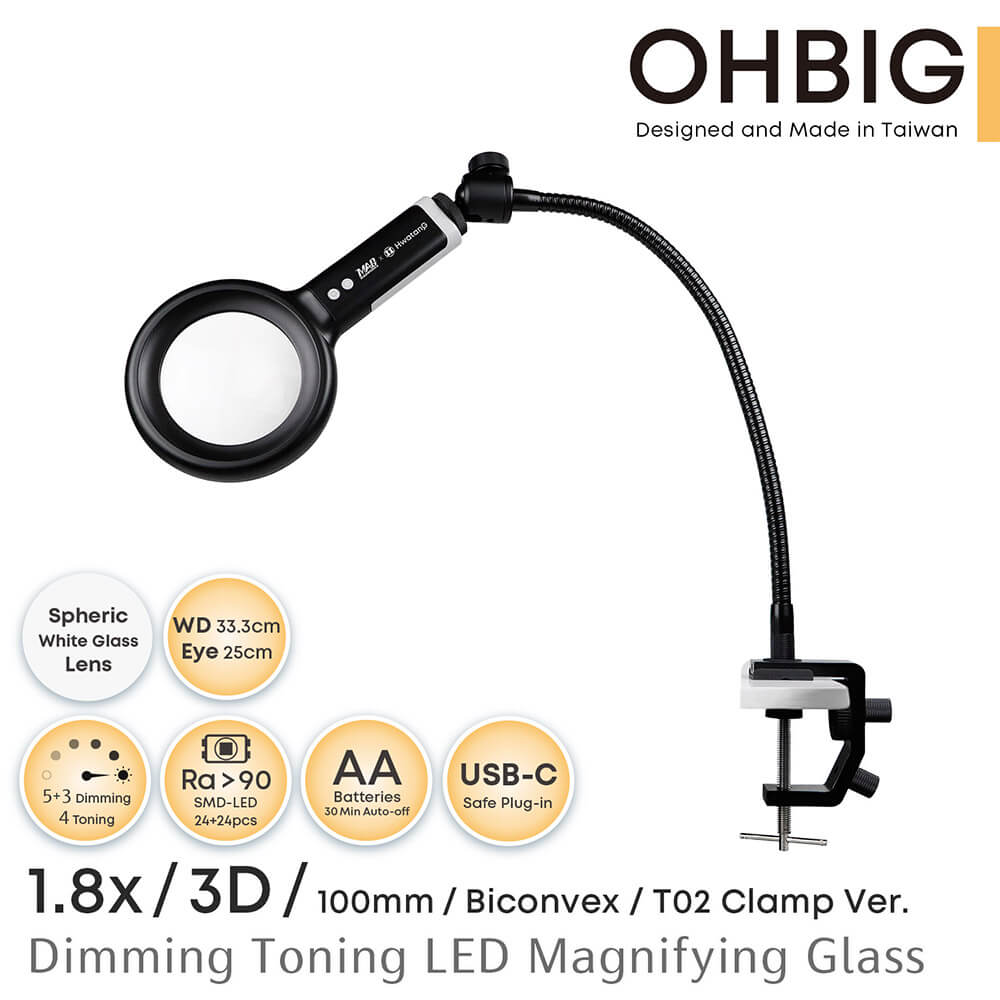 OHBIG Laboratory-Grade Magnifying Glass with LED Lighting (1.8x, 2.3x, 3.0x)