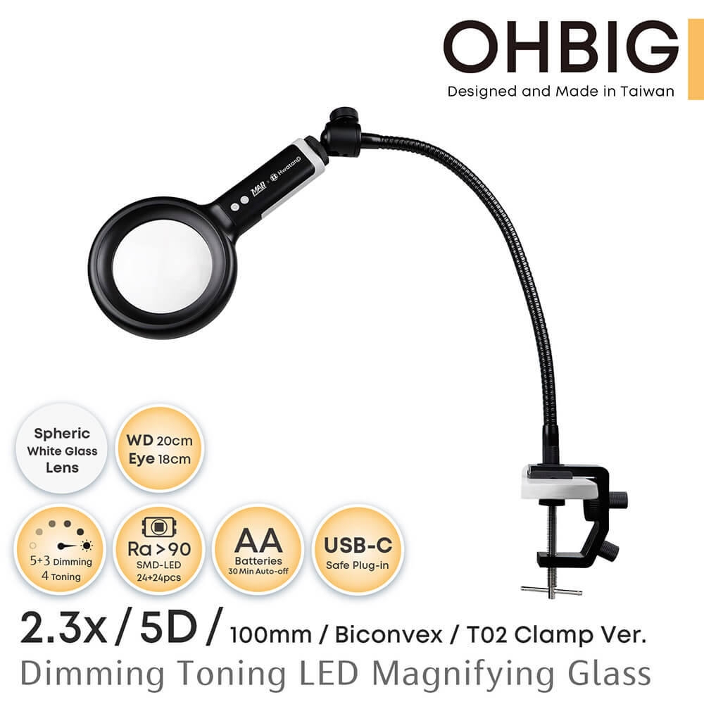 OHBIG Laboratory-Grade Magnifying Glass with LED Lighting (1.8x, 2.3x, 3.0x)