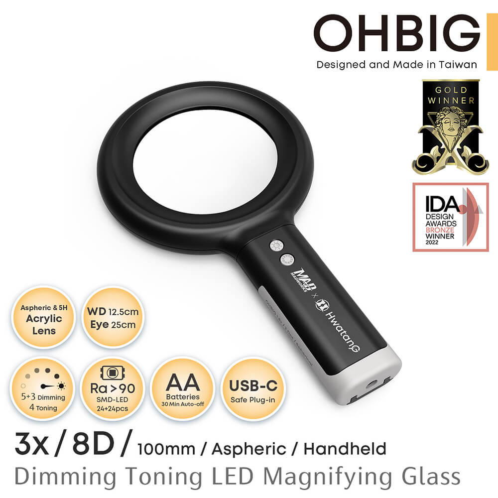 OHBIG Laboratory-Grade Magnifying Glass with LED Lighting (1.8x, 2.3x, 3.0x)