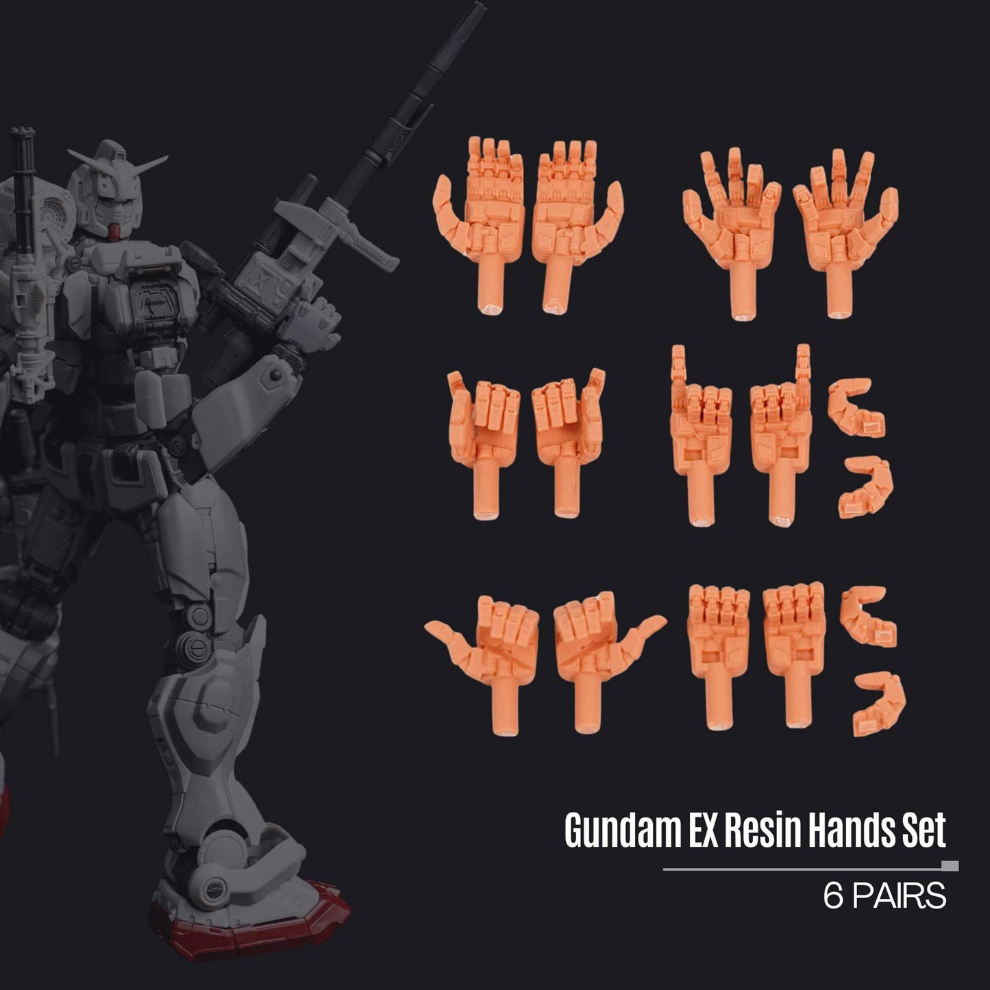 Ensemble de mains en résine pour HGRFV RX-78(G)E Gundam EX (6 paires)