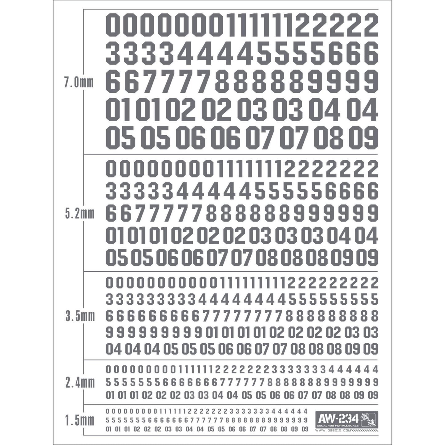 Autocollants de numéros universels (gris/blanc) 