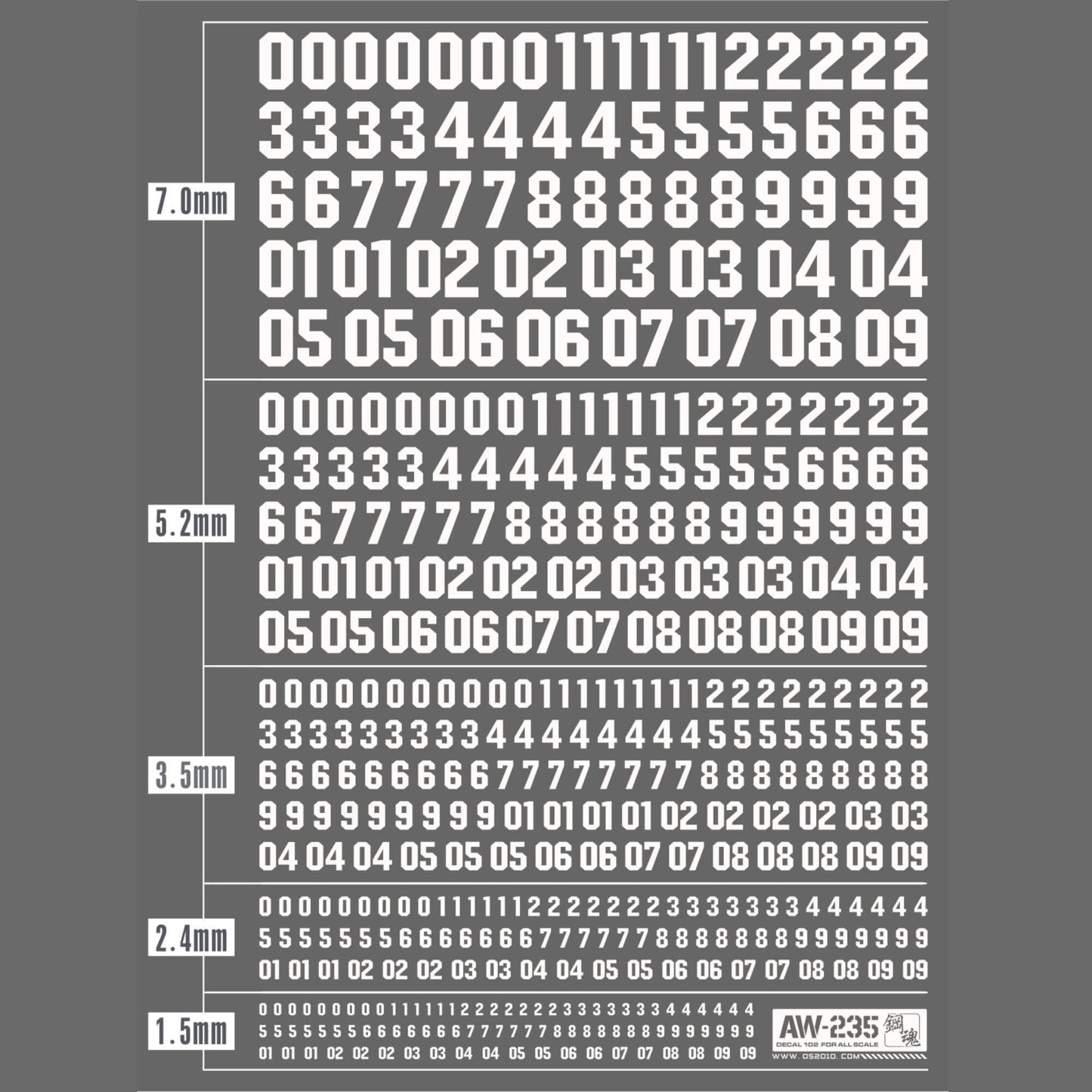 Autocollants de numéros universels (gris/blanc) 