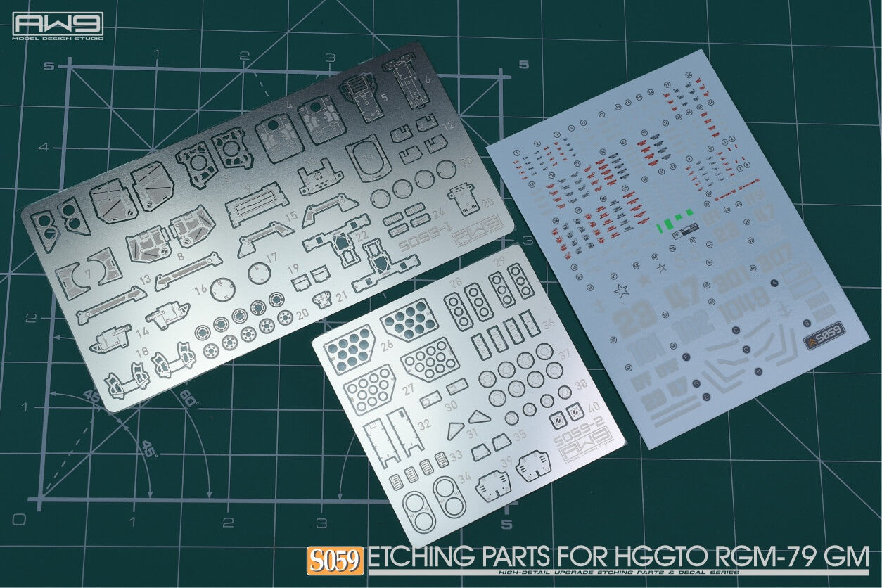 AW9 S59 Ätzteile mit Decals für 1/144 HG RGM-79 GM (Shoulder Cannon/Missle Pod)
