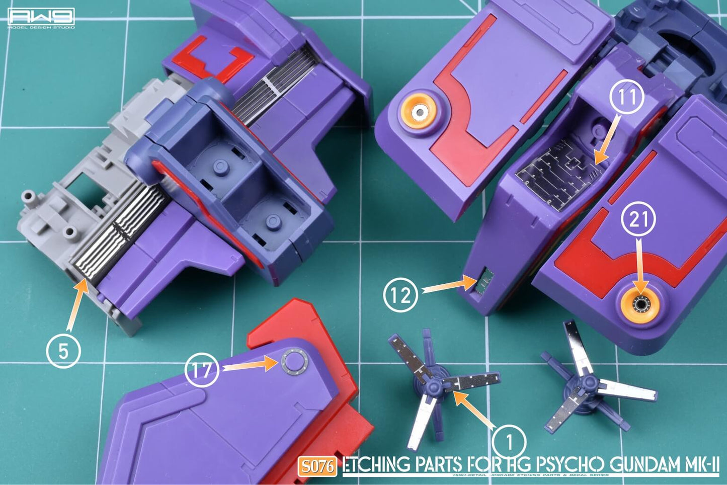 Pièces photo-découpées AW9 S76 avec décalcomanies pour maquette HG MRX-010 Psycho Gundam Mk-II au 1/144