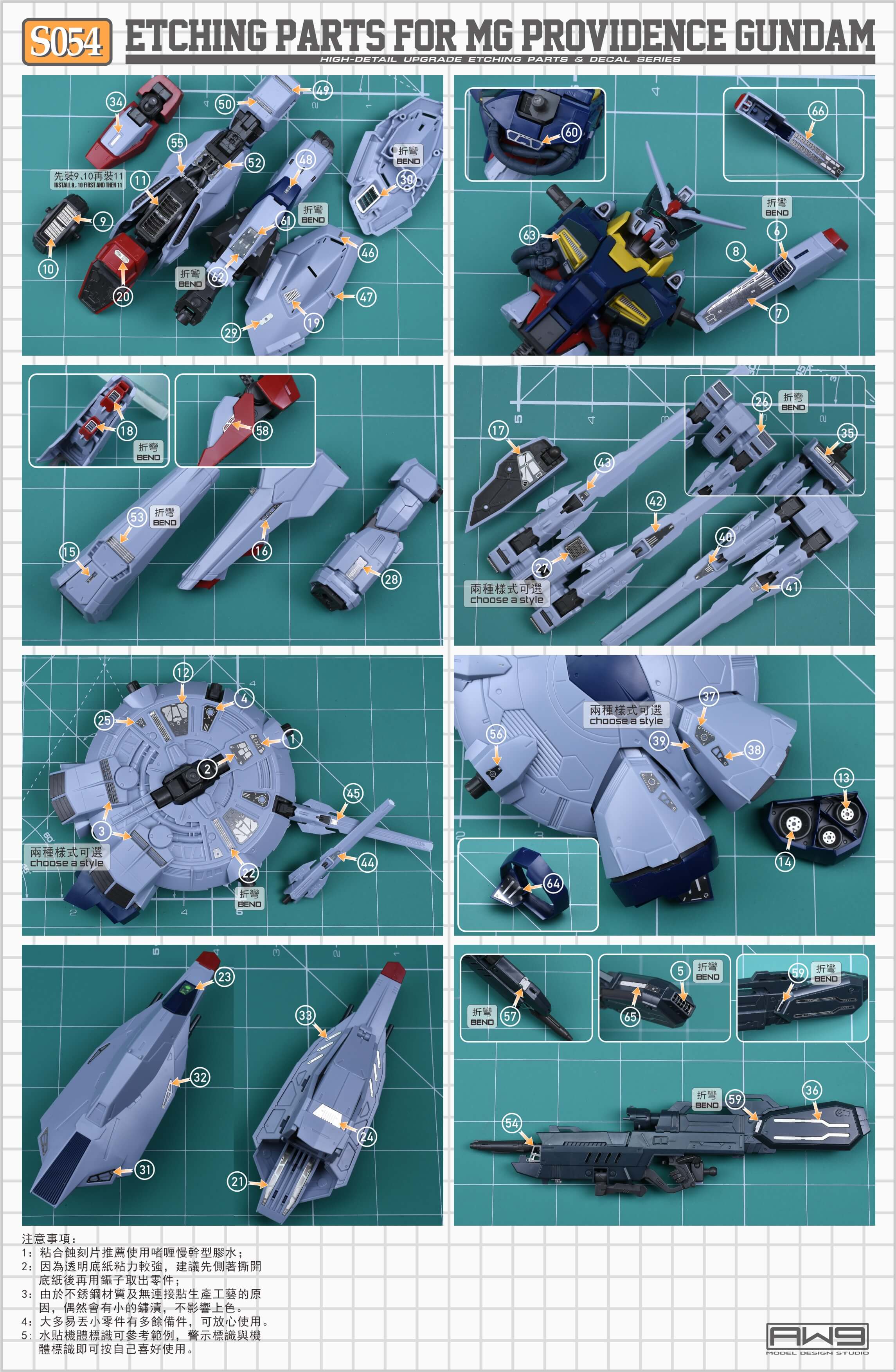 AW9 S54 Etching Parts with Decals for MG ZGMF-X13A Providence