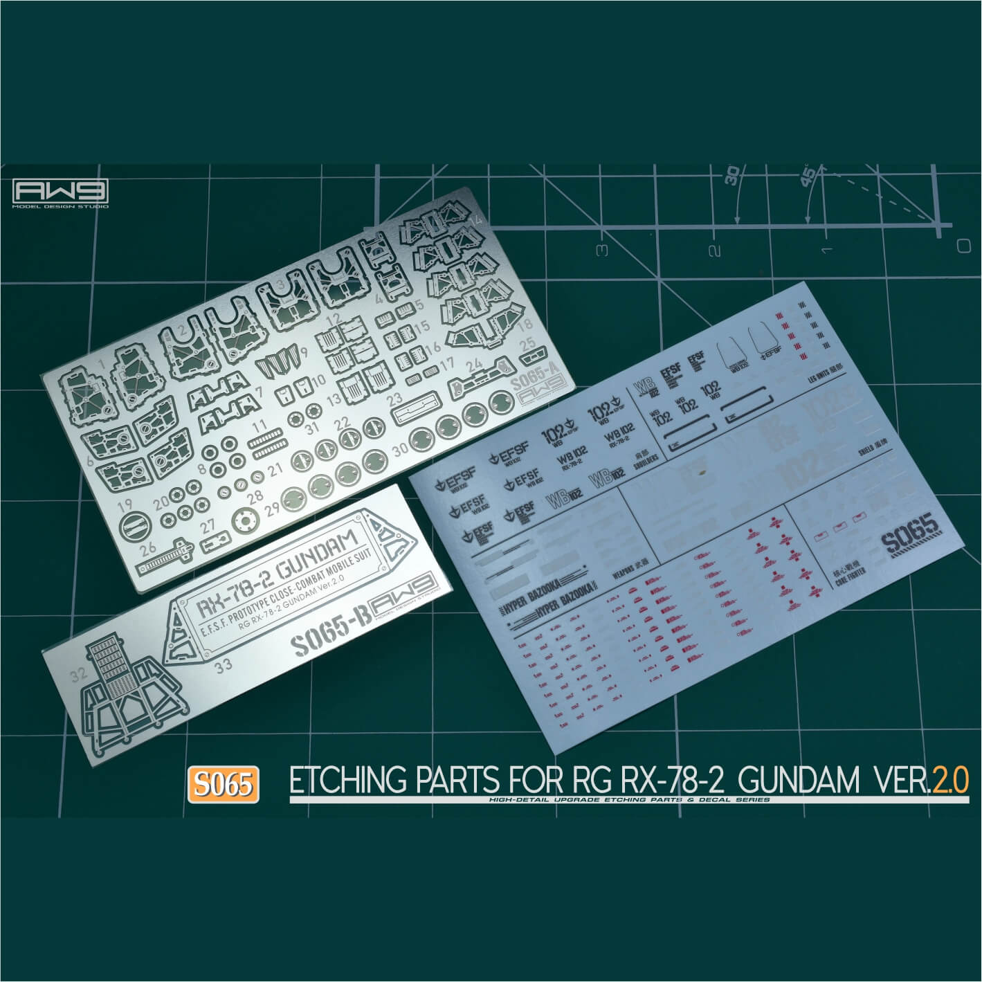 AW9 S65 Etching Parts with Decals for RG RX-78-2 Gundam Ver. 2.0 