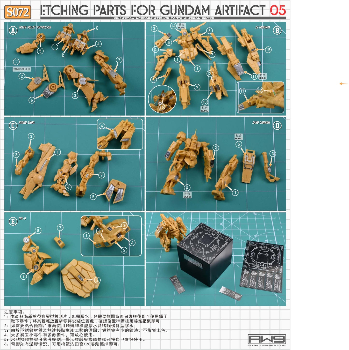 AW9 S72 Etching Parts with Decals for Gundam Artifact 05