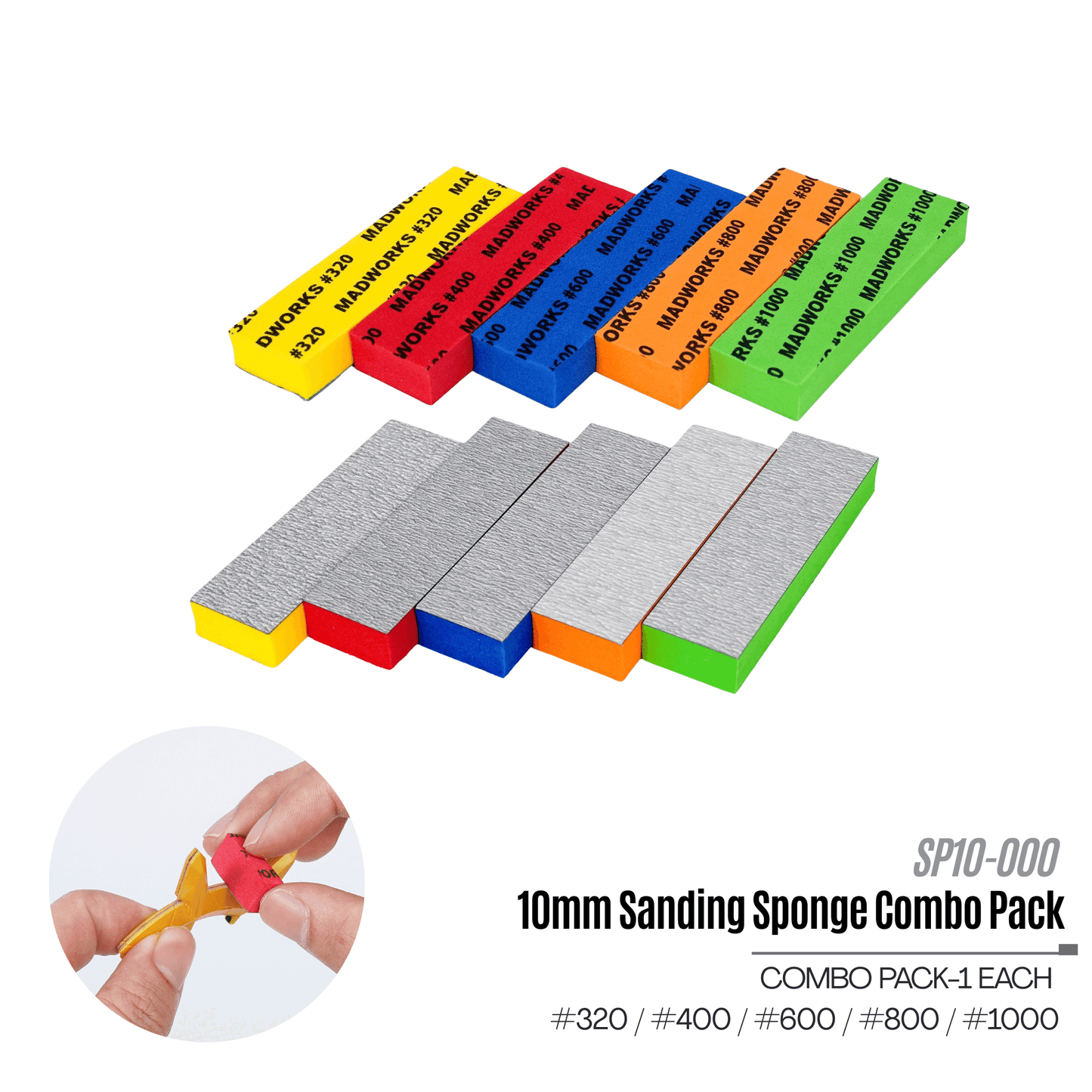 10mm High-Density Sanding Sponge Set (5-Piece / Multi-Grit)